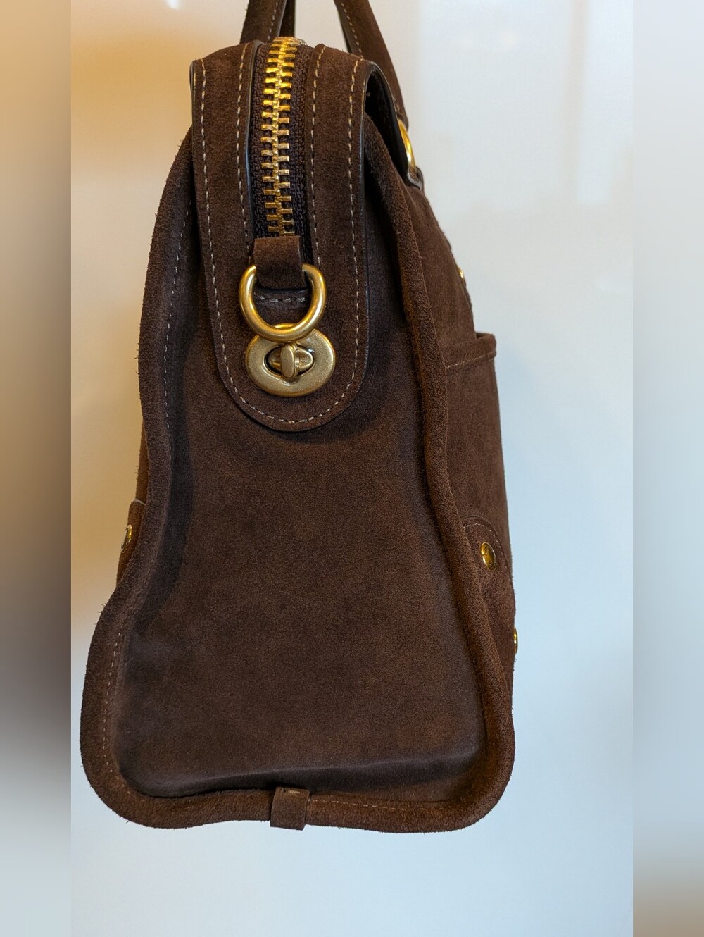 Coach Rhyder 38 Suede Satchel - Dark Chocolate - Picture 4 of 15